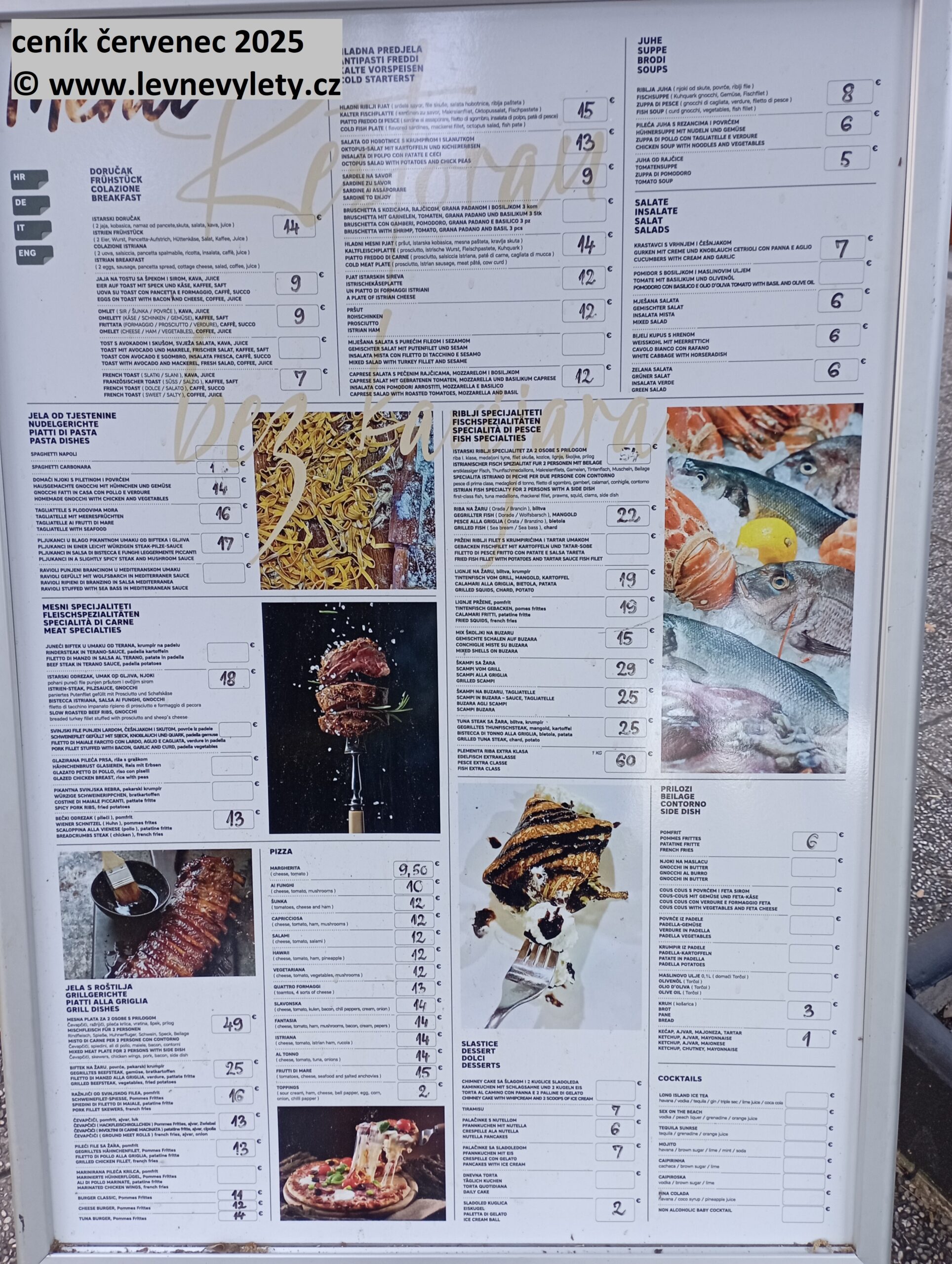 ceny jídel v kempu - Chorvatsko